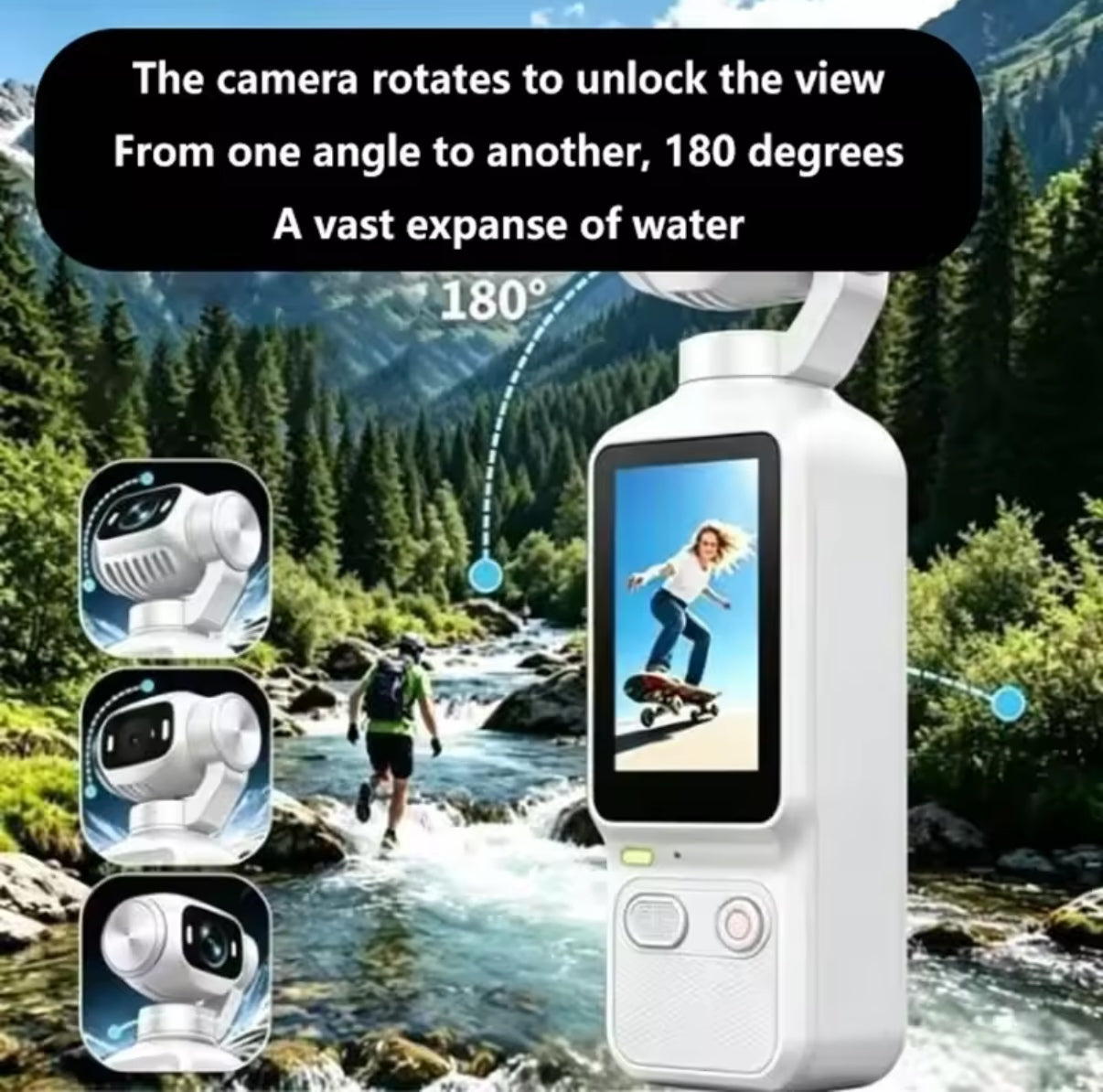Mini Caméra d’Action 4K Rotative 180° – Stabilisateur Intelligent | Compacte & Portable
